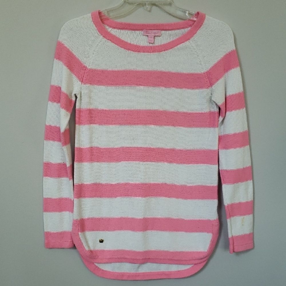 Lilly Pulitzer Sweater Womens S Pink White Bold Stripe Tunic Preppy Elle Woods